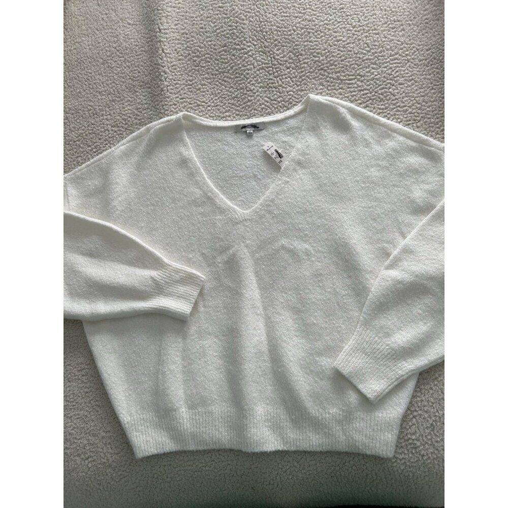 Madewell Wedged V-Neck Sweater Ivory Cotton Wool Blend Size XL NT587 - Picture 4 of 9